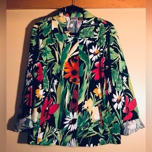Chico's Bright Multi Color Daisy Flower Cotton/Spandex Button Jacket